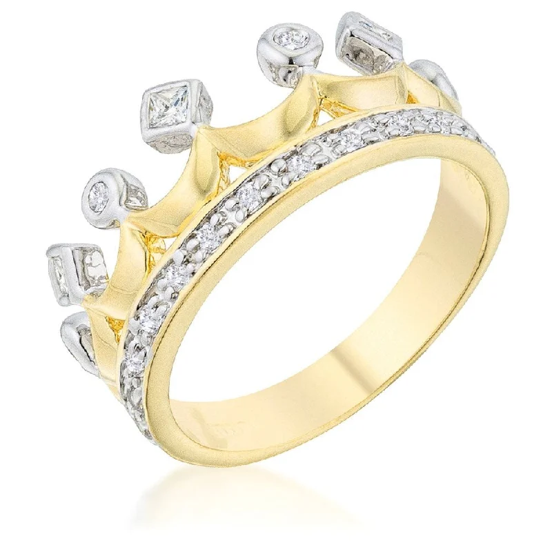 Women’s classic engagement rings-Cubic Zirconia Two Tone Crown Ring For Women