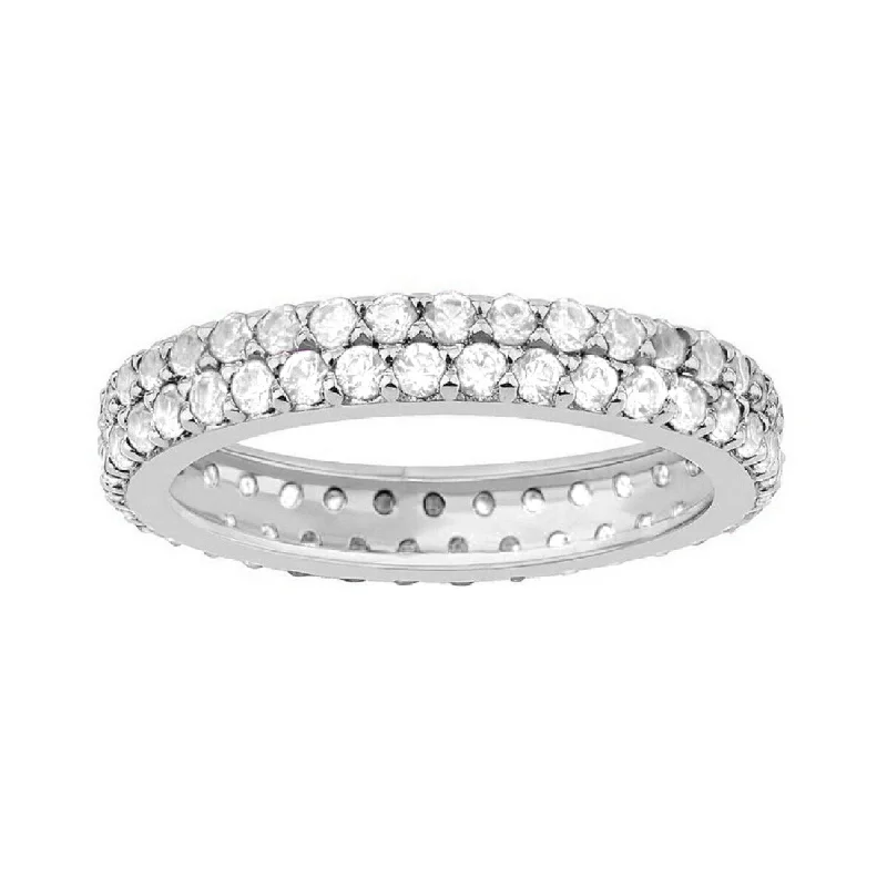 Women’s bohemian rings-Sterling Silver Moissanite Two Row Eternity Band Ring