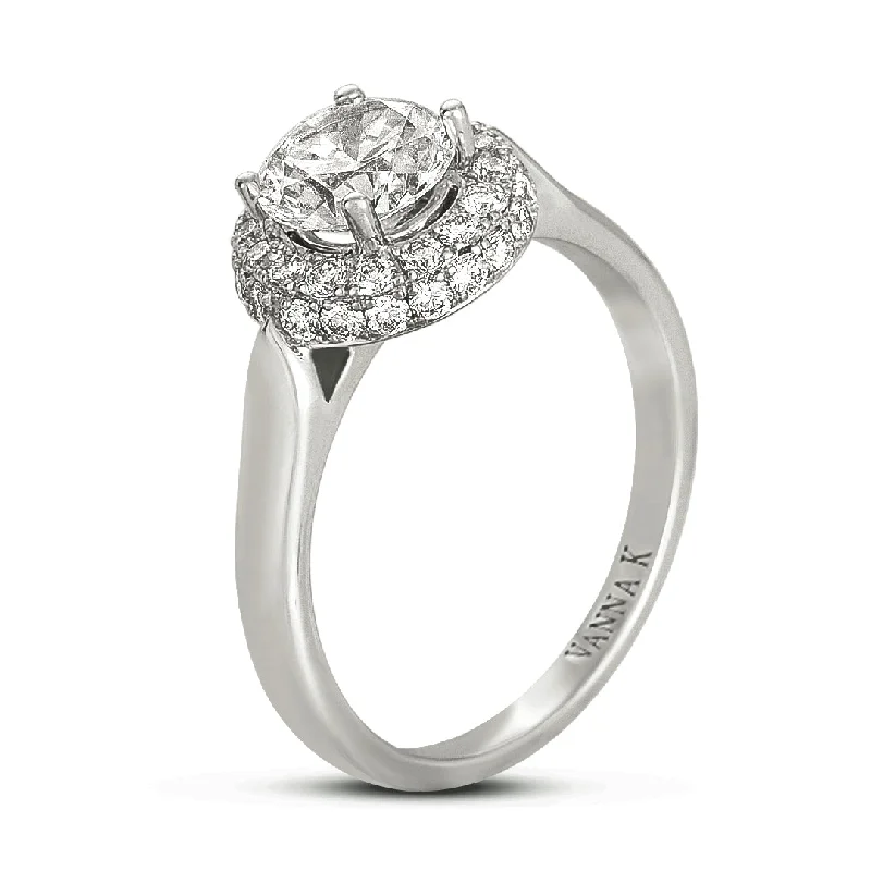 Women’s stackable engagement rings-18K White Gold Halo Diamond Engagement Ring