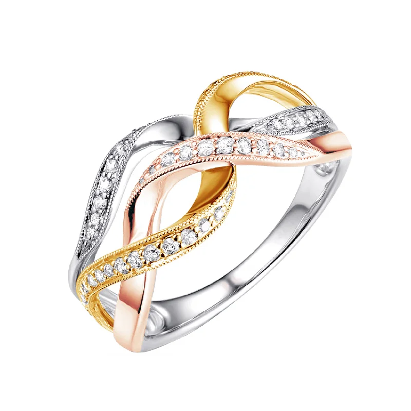 Women’s vintage-style diamond engagement rings-14K Tri Color Gold Fashion Diamond Ring