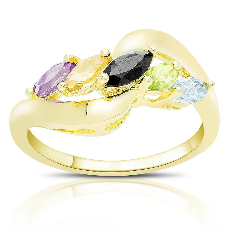 Women’s elegant rings-Dolce Giavonna Gold Over Sterling Silver Marquise Gemstone Five Stone Ring