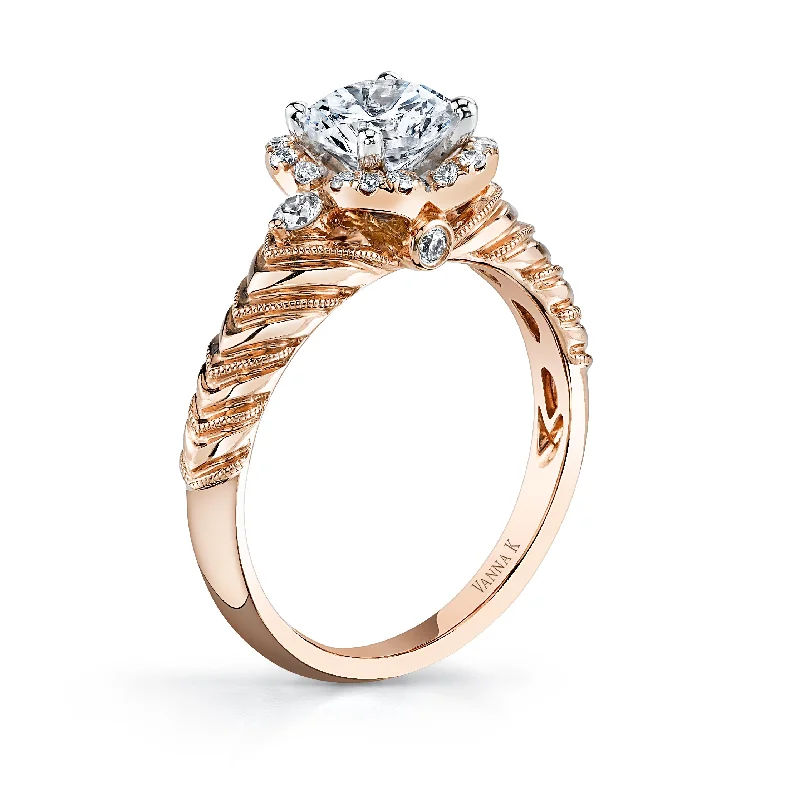 Women’s pink diamond engagement rings-18K Rose Gold Halo Diamond Engagement Ring