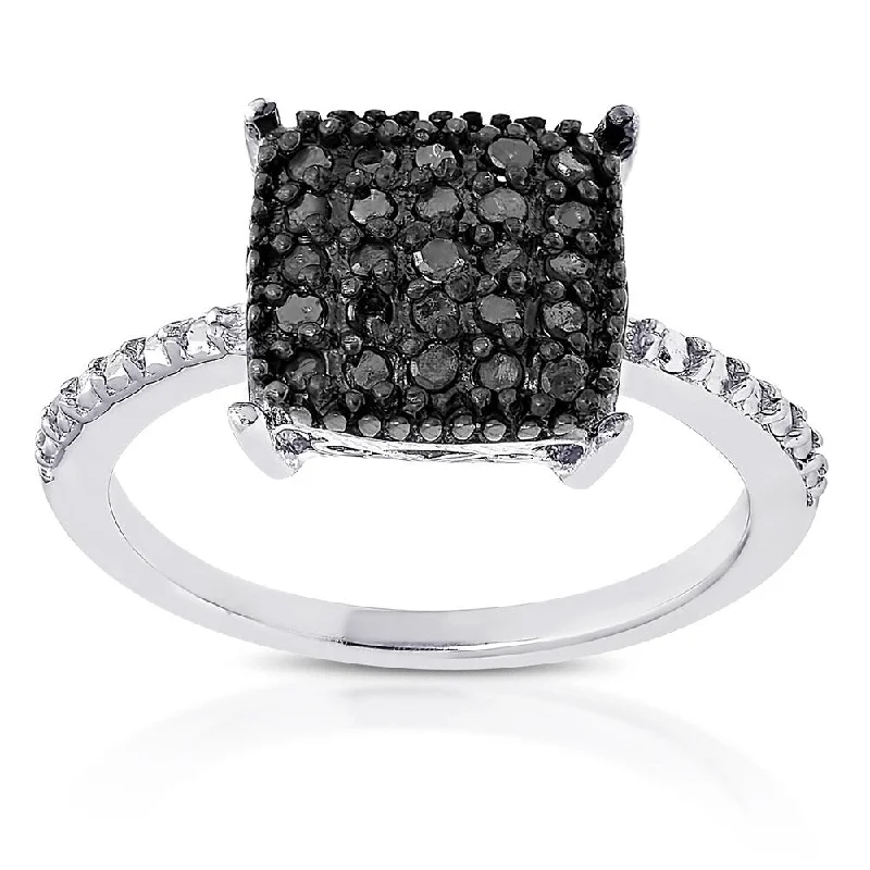 Women’s feather rings-Finesque Sterling Silver 1/4ct TDW Black Diamond Square Ring