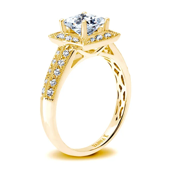 Women’s halo engagement rings-18K YELLOW GOLD HALO DIAMOND ENGAGEMENT RING