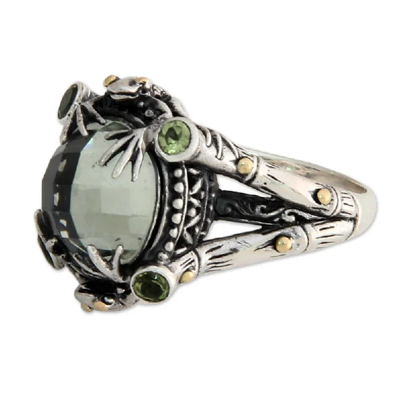 Women’s birthstone rings-Handmade Gold Overlay 'Tropical Frog' Prasiolite Cocktail Ring (Indonesia)