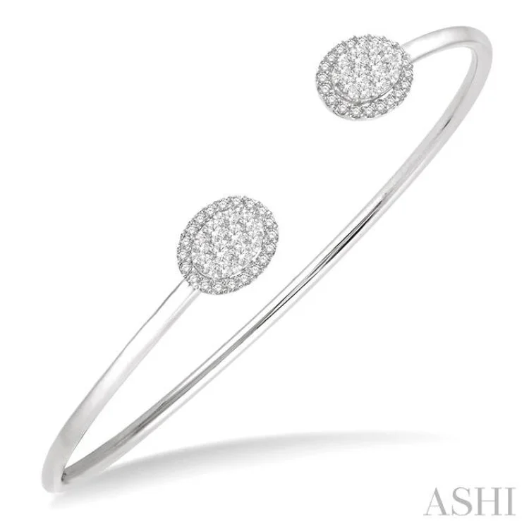 Women’s bangle bracelets-5/8 Ctw Oval Shape Lovebright Open Cuff Diamond Bangle in 14K White Gold