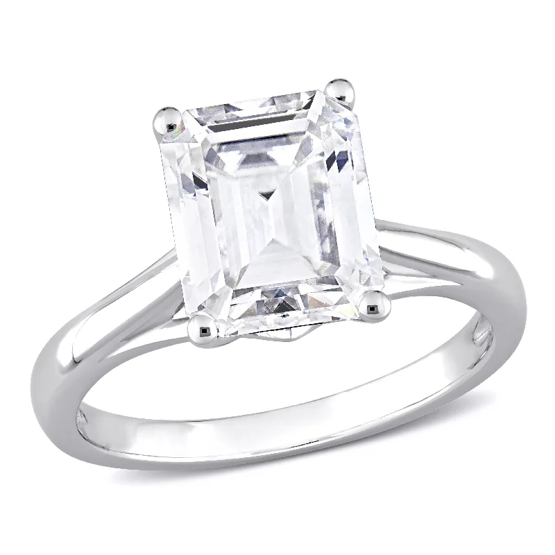 Women’s bridal set rings-Miadora 3 1/2ct DEW Emerald Cut Created Moissanite Solitaire Ring in 10k White Gold