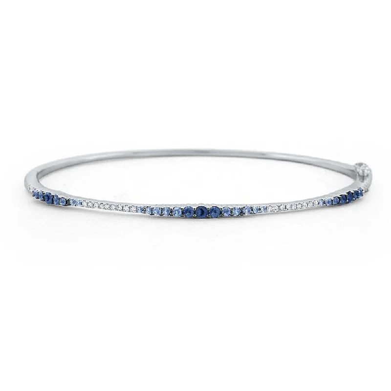 Women’s friendship bracelets-Blue Sapphire & Diamond Ombré Bangle Set in 14 Kt. Gold