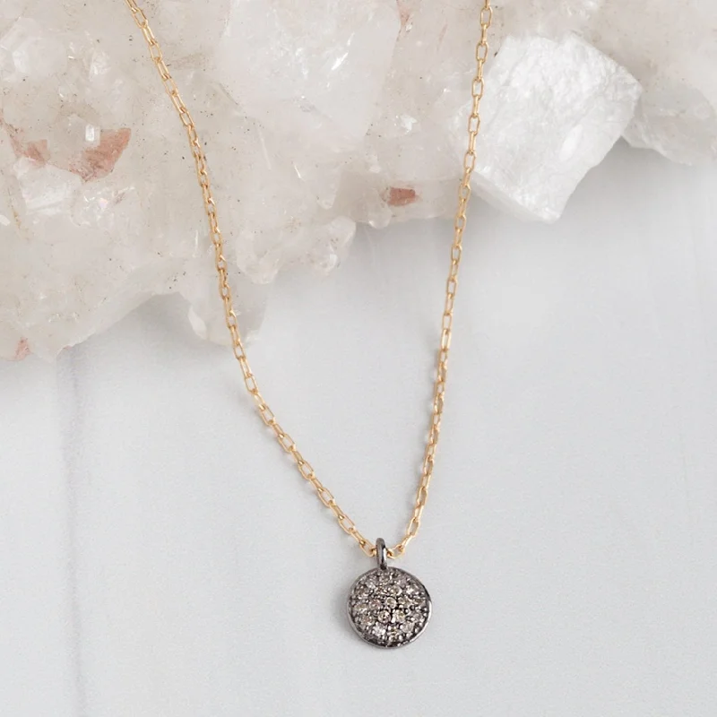 Women’s diamond solitaire necklaces-The White Diamond Pavé Disc Necklace | Gold Filled