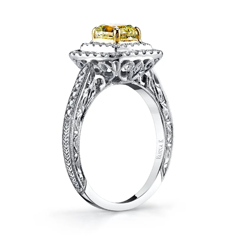 Women’s unique engagement rings-18K YELLOW DIAMOND DOUBLE HALO ENGAGEMENT RING