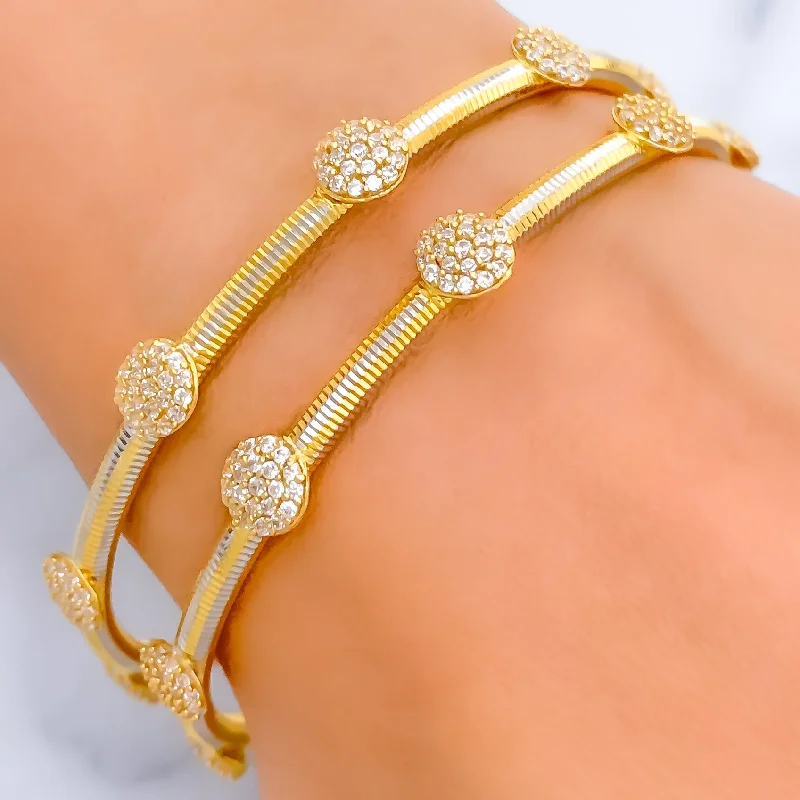 Women’s minimal bangles-Fancy Two-Tone 22k Gold CZ Bangle Pair