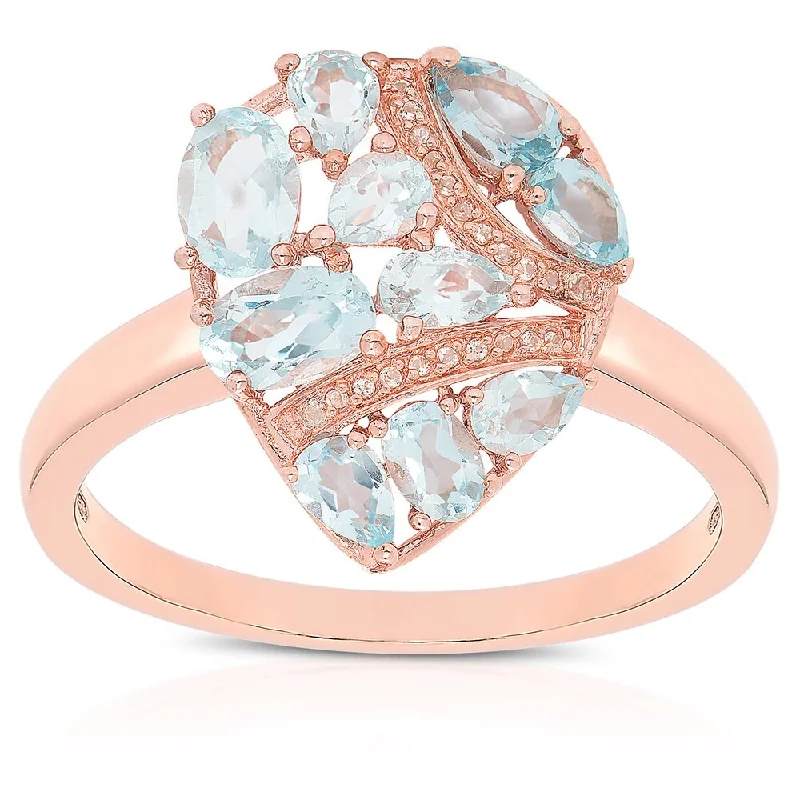 Women’s engagement rings with diamonds-Dolce Giavonna Rose Gold Over Sterling Silver Blue Topaz and Cubic Zirconia Teardrop Ring