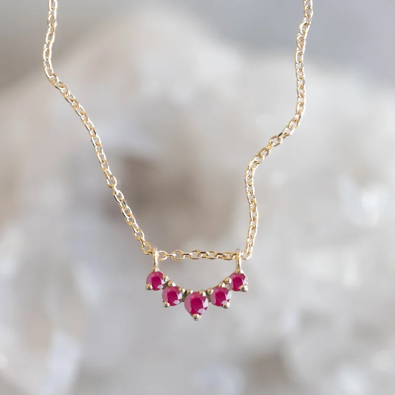 Women’s custom name necklaces-Custom Ruby Gemstone Sunburst Necklace | 10K Yellow Gold