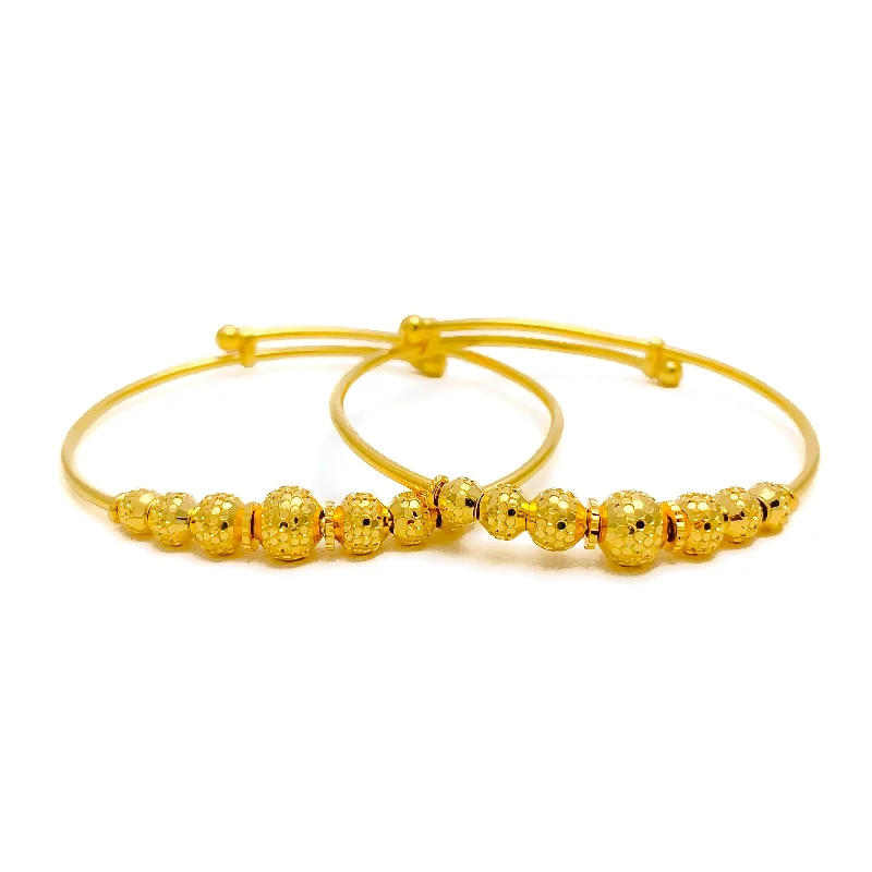 Women’s statement bracelets-Opulent Disco Ball 22k Gold Adjustable Baby Bangle Pair