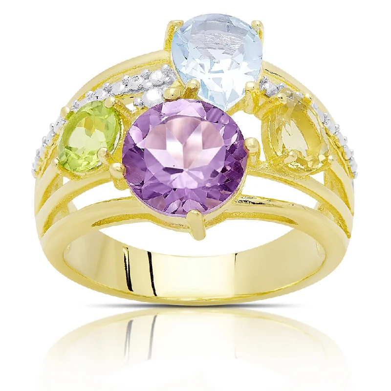 Women’s statement engagement rings-Dolce Giavonna Gold Over Sterling Silver Multi Gemstone Ring