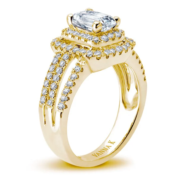 Women’s custom engagement rings-18K YELLOW GOLD DOUBLE HALO DIAMOND ENGAGEMENT RING