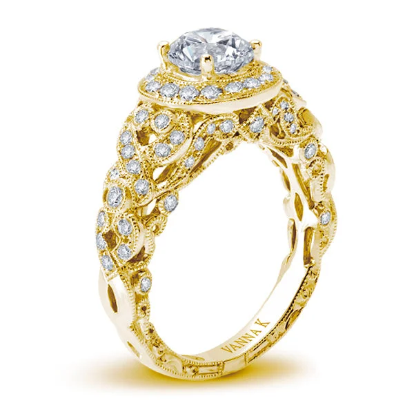 Women’s emerald engagement rings-18K YELLOW GOLD HALO DIAMOND ENGAGEMENT RING