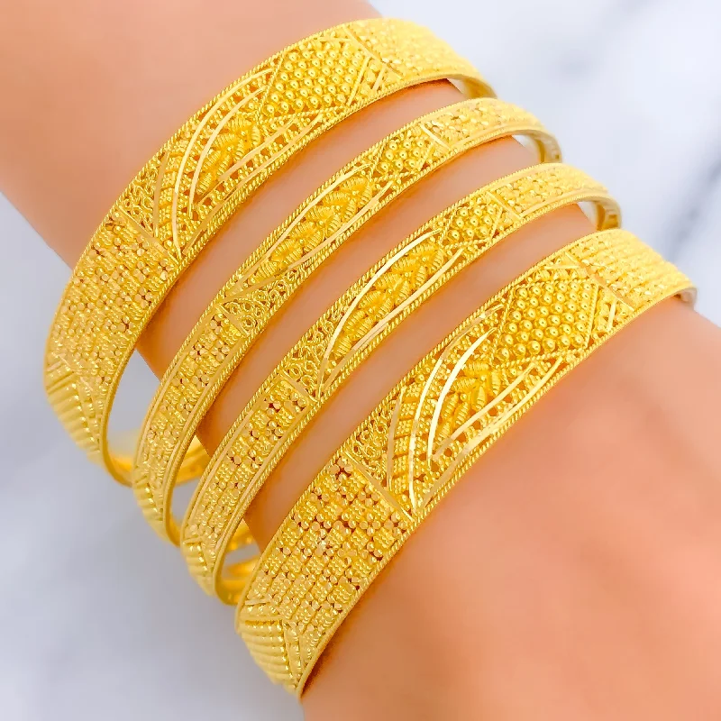 Women’s stacked gold bracelets-Charming Leaf Adorned 22k Gold Bangles