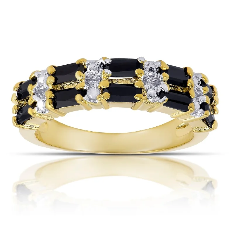 Women’s floral engagement rings-Dolce Giavonna Gold Overlay Sapphire and Diamond Accent 2-row Ring