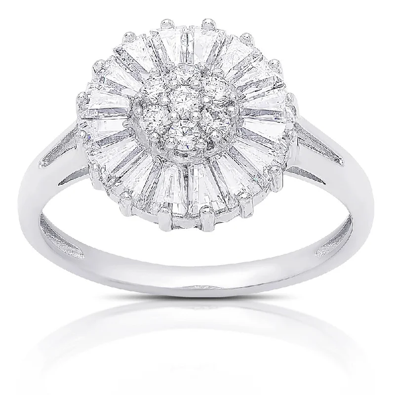 Women’s bridal rings-Dolce Giavonna Sterling Silver Cubic Zirconia Flower Design Ring