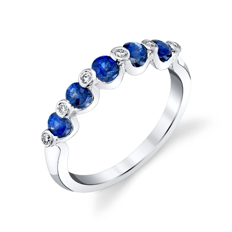 Women’s solitaire engagement rings-14K White Gold Engagement Band With Diamonds And Sapphires