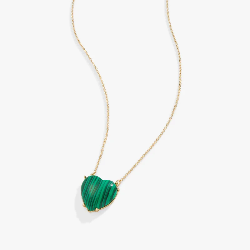 Women’s silver necklaces-Gemstone Heart Necklace, Reconstituted Malachite