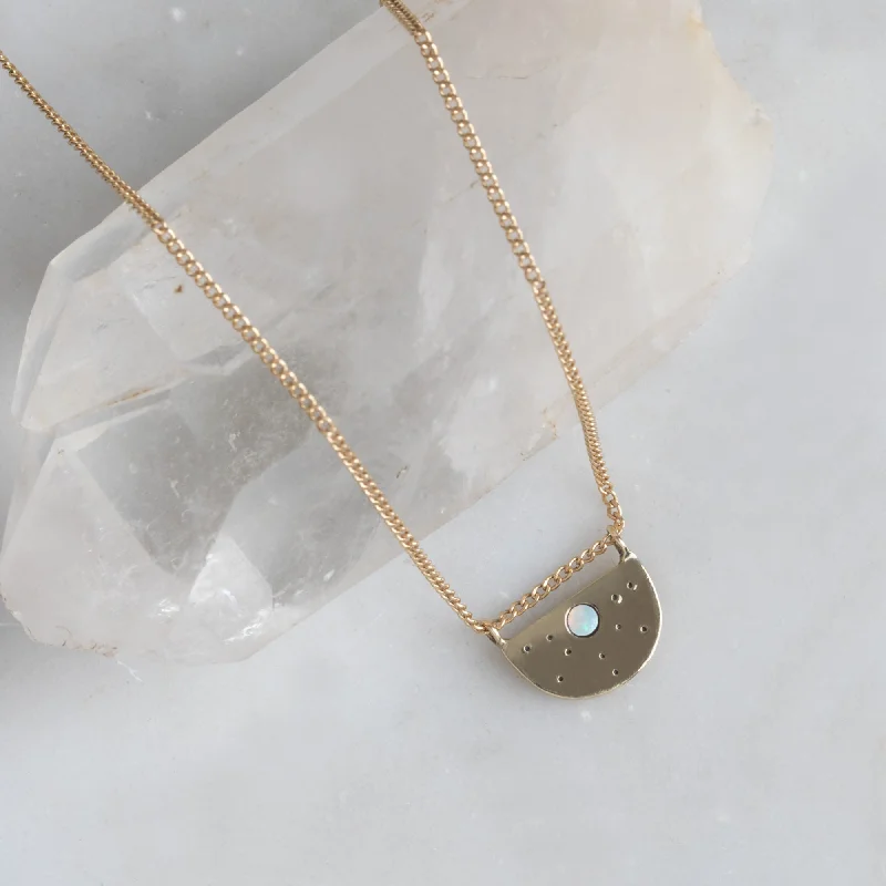 Women’s long gold necklaces-The Opal Half Moon Stardust Necklace | 14K Yellow Gold