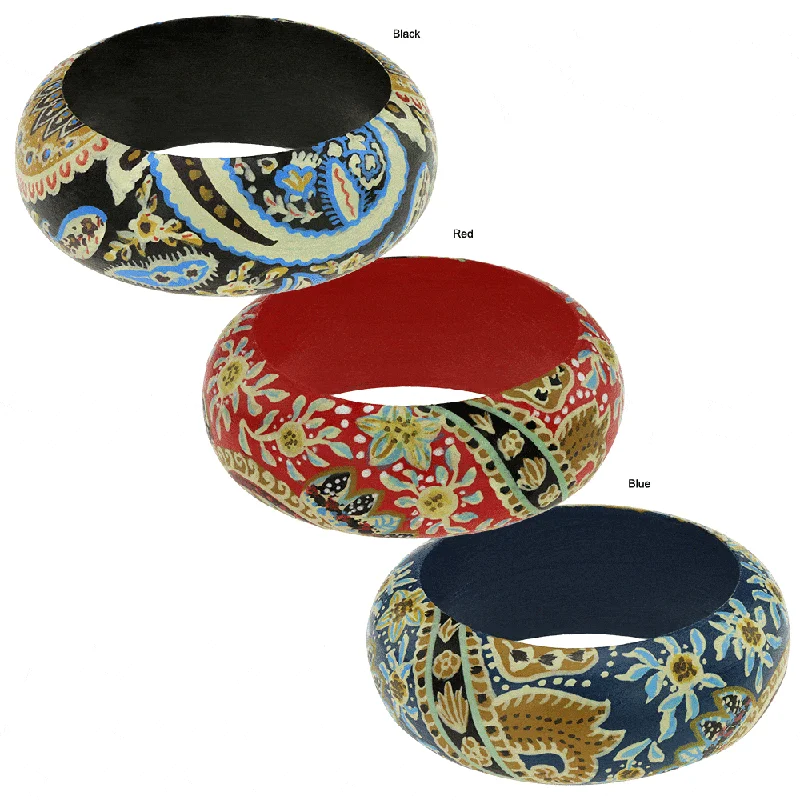 Women’s engraved bracelets-Painted Paisley Bangle