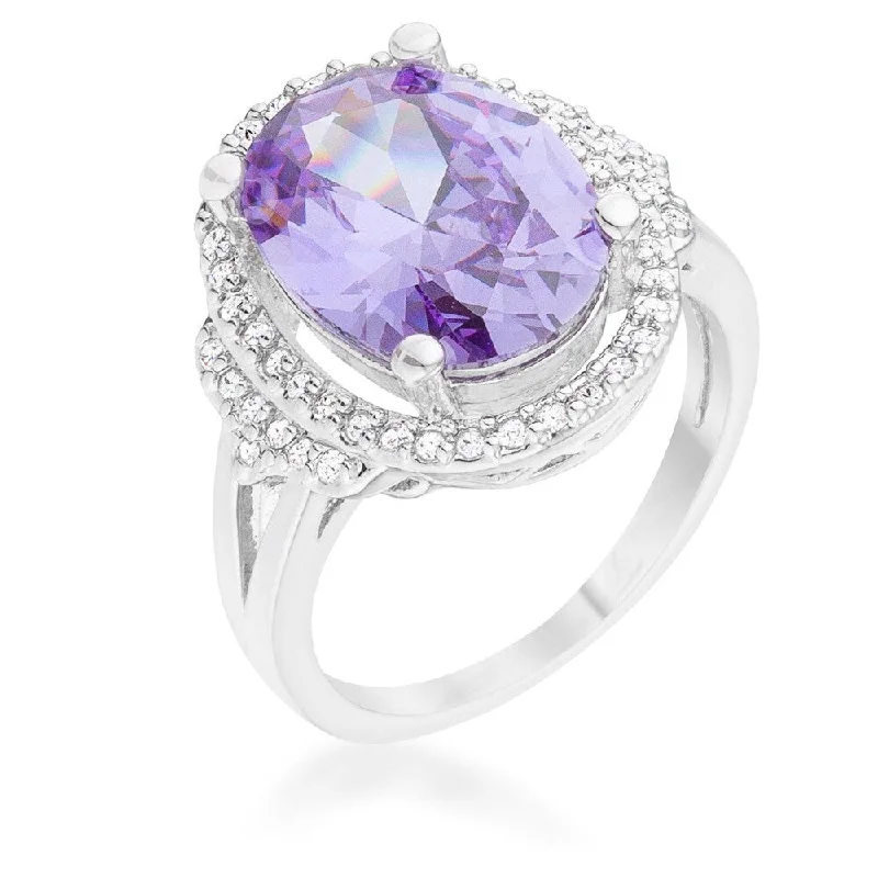 Women’s diamond solitaire rings-Melanie 5.95ct Amethyst CZ Rhodium Cocktail Ring