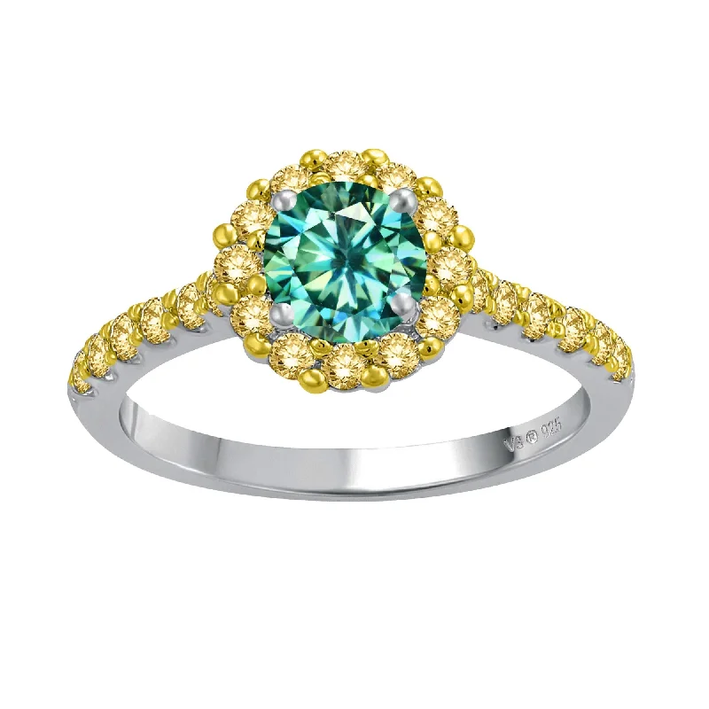 Women’s infinity rings-Sterling Silver Green Moissanite and Yellow Sapphire Halo Ring