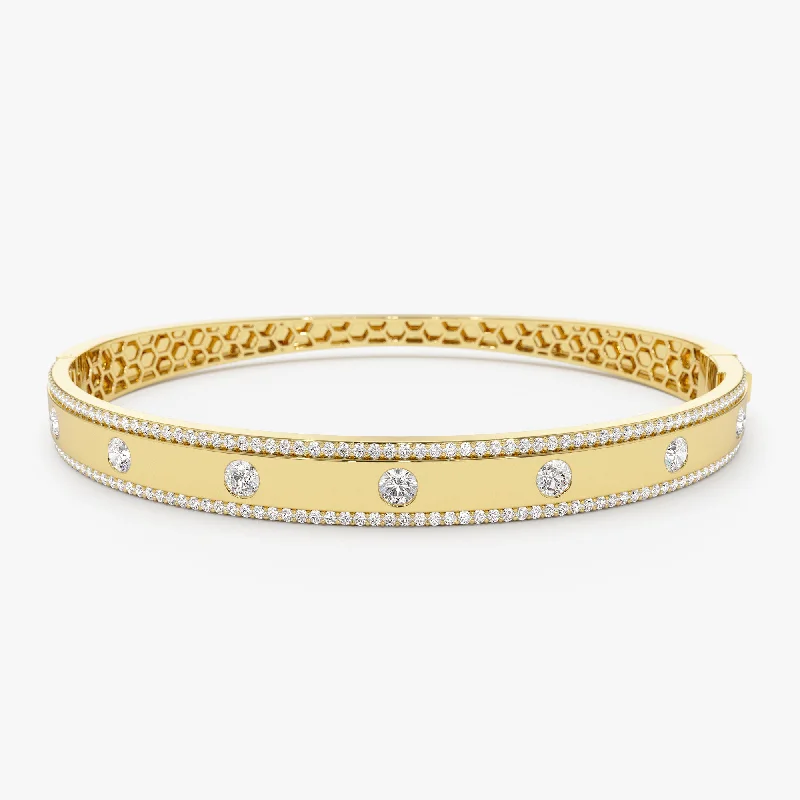 Women’s sparkling bracelets-14K Flush Set Diamond Bangle with Pave Edges