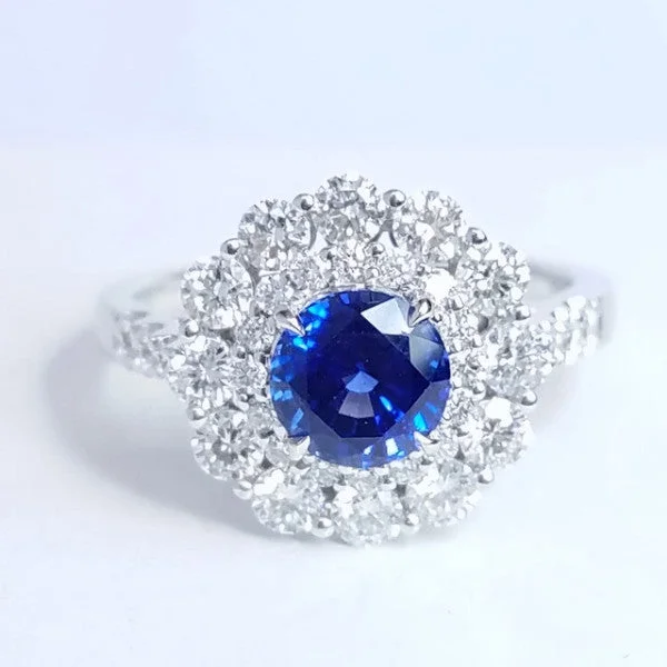 Women’s engagement rings with diamonds-"ENGR02935" Double Halo Sapphire Diamond Ring