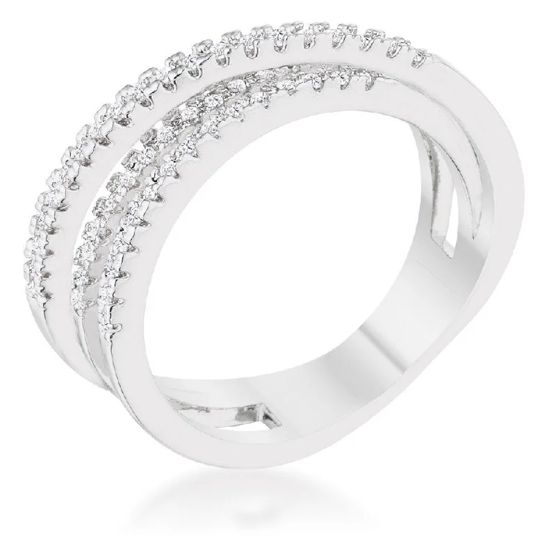 Women’s platinum rings-Laurie 0.2ct CZ Rhodium Contemporary Trio Band Ring