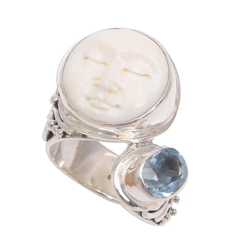 Women’s designer rings-NOVICA Sparkling Face, Blue topaz cocktail ring