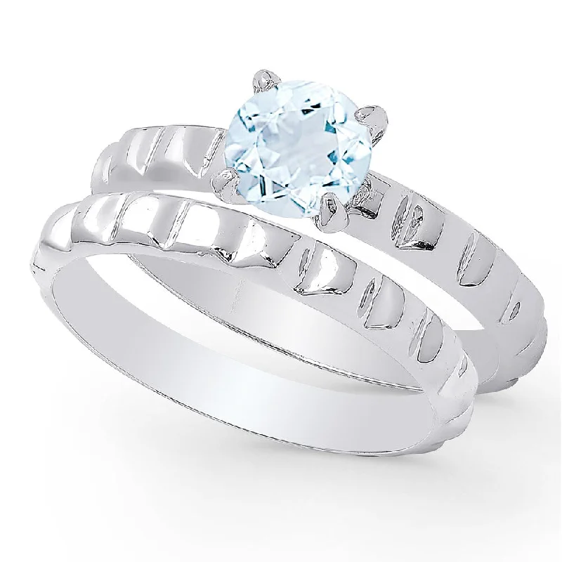 Women’s designer rings-Dolce Giavonna Sterling Silver Blue Topaz Solitaire Bridal Ring Set