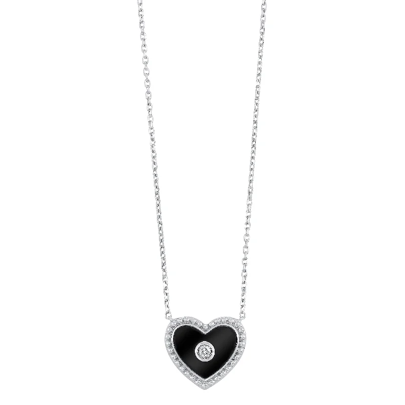 Women’s minimalist necklaces-Silver Black Diamond Heart Pendant