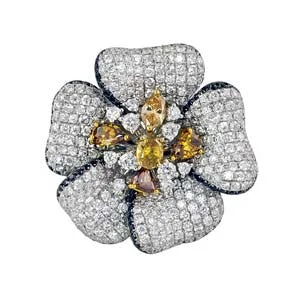 Women’s custom-designed engagement rings-"LADRG01395" Pave Flower Diamond Ring7.05cts