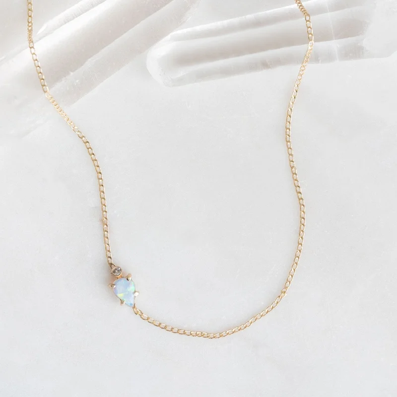 Women’s diamond necklaces-The Asymmetrical Opal + Diamond Necklace | Gold Filled