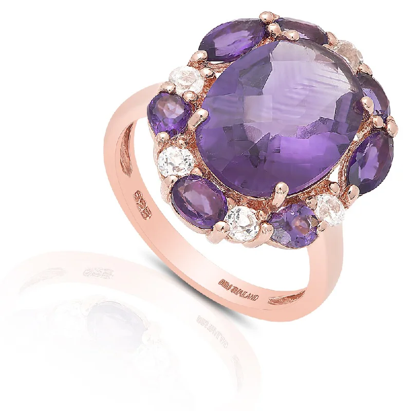 Women’s elegant rings-Dolce Giavonna Gold Over Sterling Silver Gemstone and Cubic Zirconia Cocktail Ring