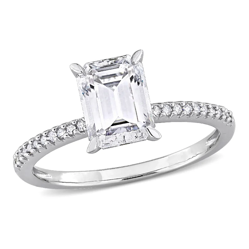 Women’s promise rings for her-Miadora 1 3/4ct DEW Created Moissanite and 1/10ct TDW Diamond Ring in 14k White Gold