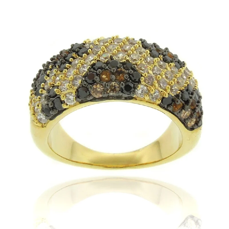 Women’s modern rings-Dolce Giavonna Silver Overlay Cubic Zirconia Leopard Print Ring