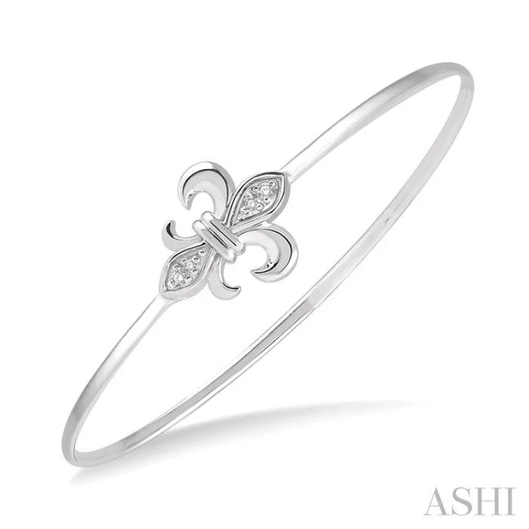 Women’s silver bangle sets-1/20 Ctw Fleur De Lis Round Cut Diamond Flexi Bangle in Sterling Silver