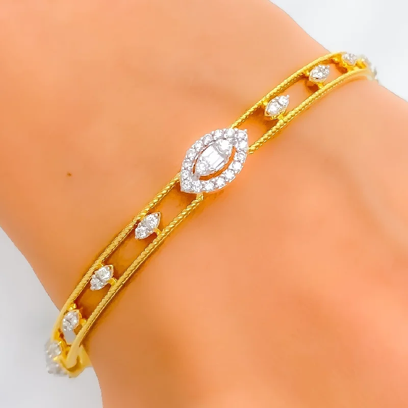 Women’s minimalist bracelets-Majestic Marquise Lined Diamond + 18k Gold Bangle