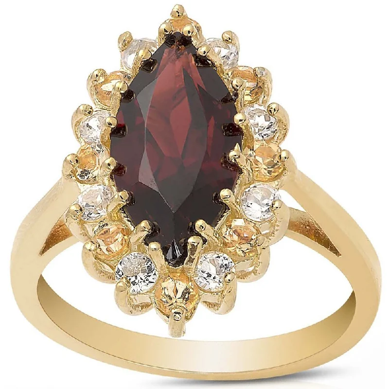 Women’s wide band rings-Dolce Giavonna Gold Over Sterling Silver Multi-gemstone Marquise Design Ring