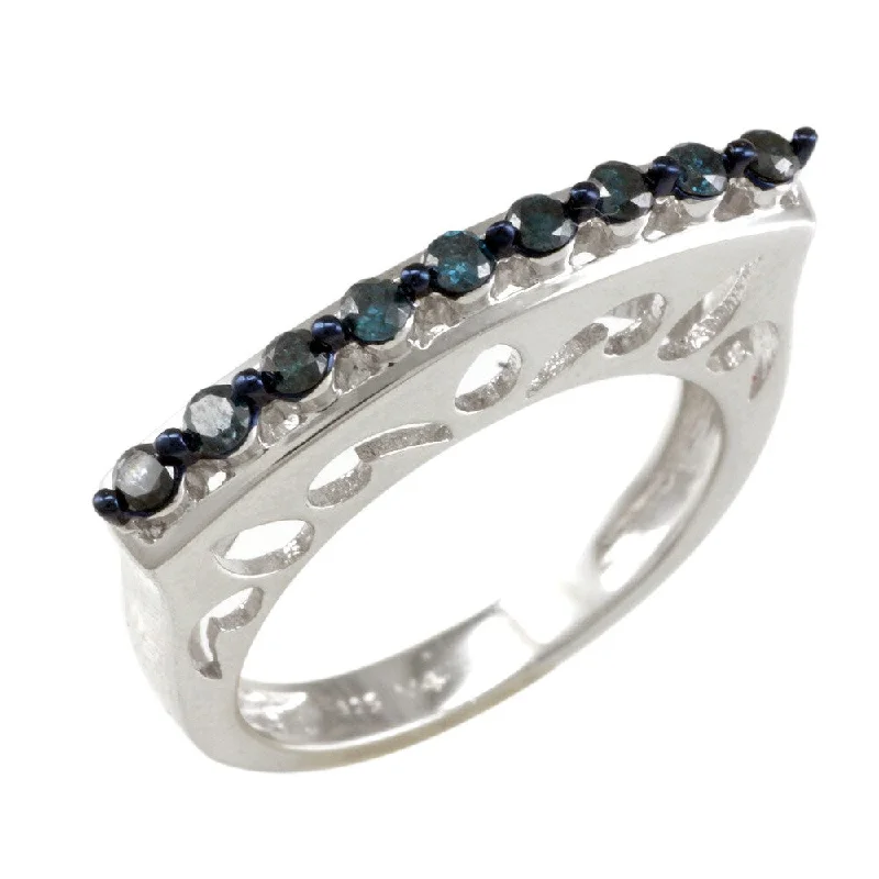 Women’s bridal rings-Sterling Silver 0.25ct TDW Blue Diamond Curve Top Band Ring