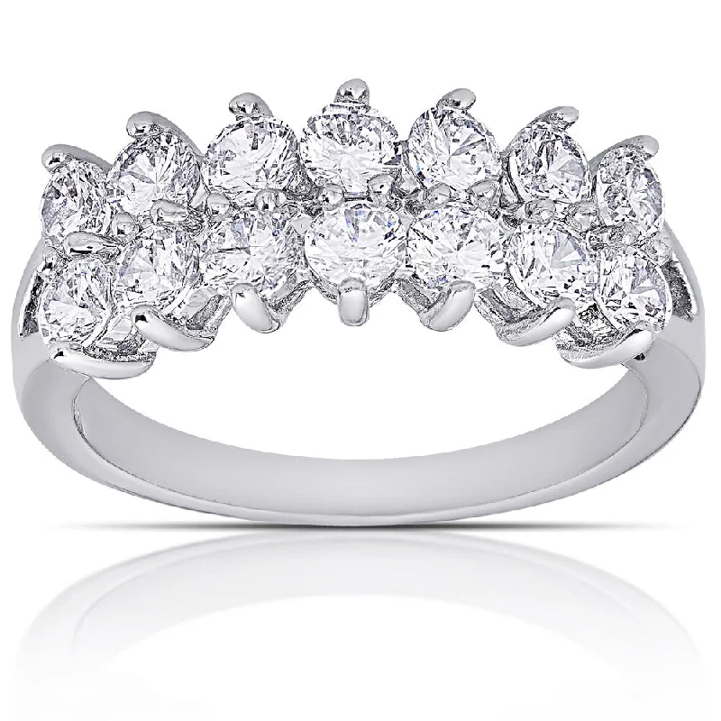 Women’s minimalist rings-Dolce Giavonna Silver Overlay Cubic Zirconia 2-Row Ring