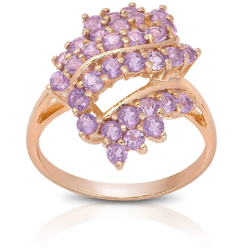 Women’s eternity rings-Dolce Giavonna Rose Gold over Sterling Silver Amethyst Cluster Ring