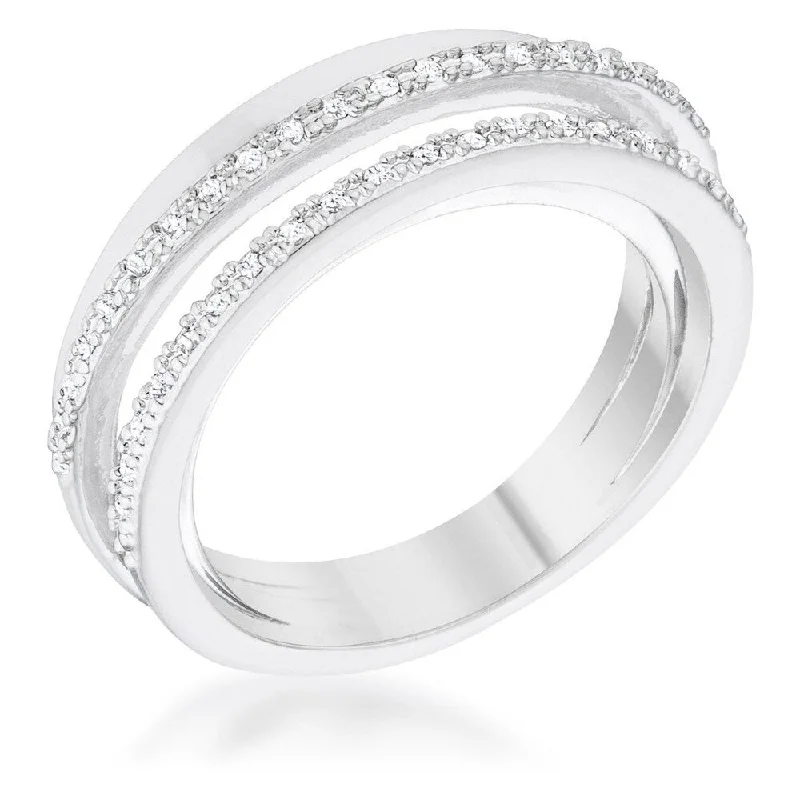 Women’s heart-shaped rings-Lynn 0.25ct CZ Rhodium Twisted Trio Band Ring