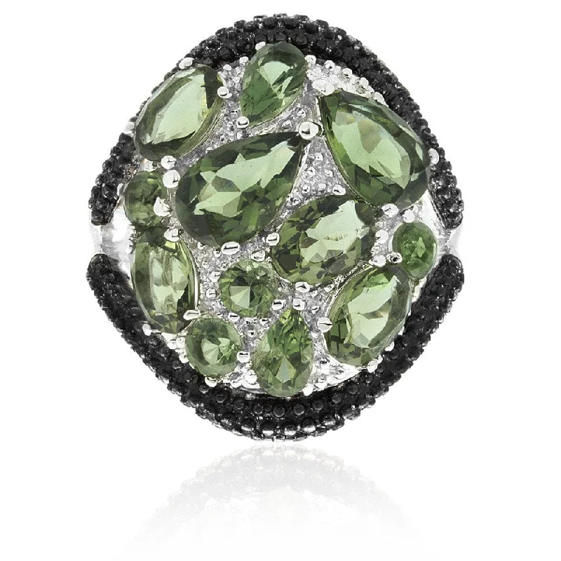 Women’s wide band rings-Dolce Giavonna Silver Overlay Simulated Green Topaz Cocktail Ring