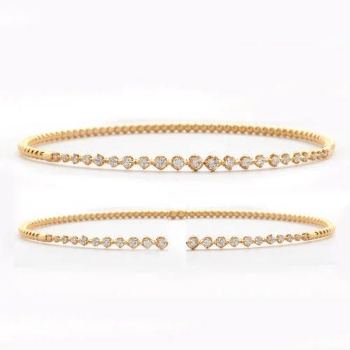 Women’s adjustable bracelets-14KY 0.65CTW DIAMOND OPEN CUFF BANGLE - 4 PRONG